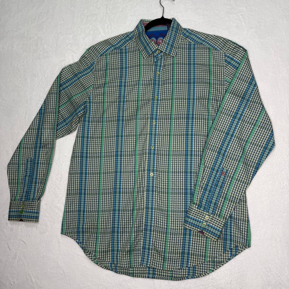 ROBERT GRAHAM Stripes Long Sleeve Men’s Button Down Shirt Embroidered Size Large